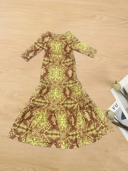 plus-size European and American cross-border  bohemian cropped sleeve high-waisted V-neck printed dress - Image 16