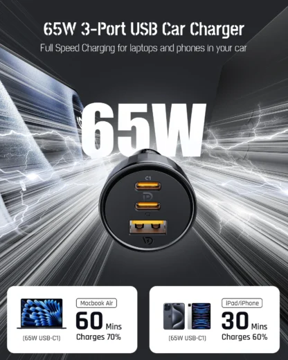 VOLTME 65W USB Type C Car Charger Quick Charge QC 4.0 PD 3.0 Fast Charge Charger in Car For iPhone 13 Pro Xiaomi Samsung Huawei