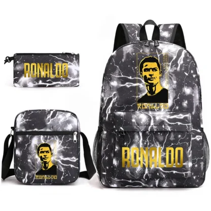 Ronaldo print student schoolbag 3-piece set youth backpack pencil case shoulder bag set - Image 20