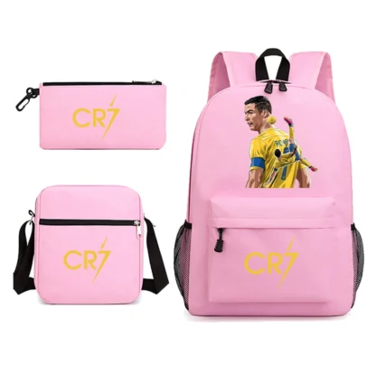 Ronaldo CR7 Backpack Boys Mens Rucksack Shoulder Bag for School 3 Pieces Pencil Bag for Fans Gift - Image 3
