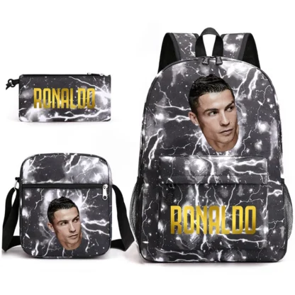 Ronaldo print student schoolbag 3-piece set youth backpack pencil case shoulder bag set - Image 18