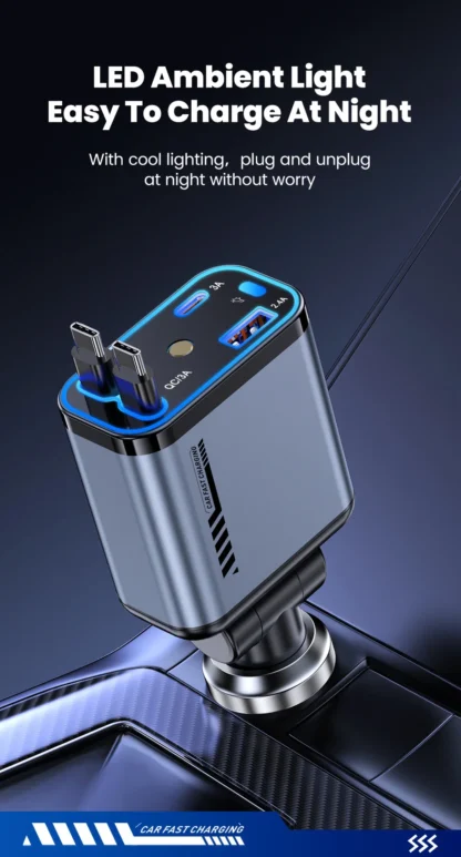120W Retractable Car Charger Fast Charging USB Type C Car Phone Charger Adapter With USBC Cable For Iphone Xiaomi Huawei Samsung - Image 17