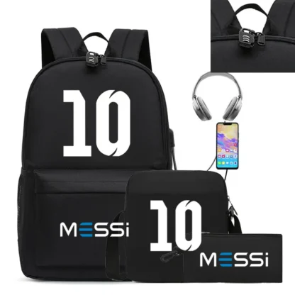 Messi Backpack 3pcs Usb Waterproof Backpack Casual Travel Backpack Women Men Large Capacity Travel Laptop Backpack School Bags - Image 7