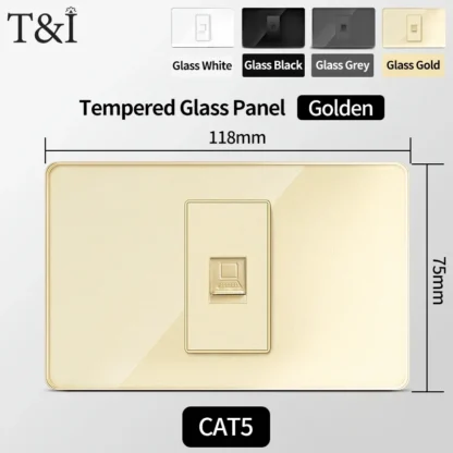118 Wall Switch Socket with USB Type-C 20W 16A  Fast Charging Italy Chile Schuko Outlet Golden Tempered Glass Panel for Office - Image 9