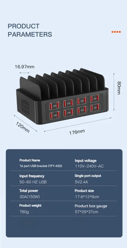 ASENGRY 150W Universal Multi USB Charger 16 Port USB Charging Station Tablet Stand For Ipad Iphone 15 14 13 Pro Max Samsung S24 - Image 23
