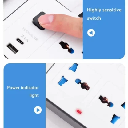 Universal USB Power Outlet Multi Plugs EU US UK Outlet Power Strip With Extension Cord Type C Port Charge Electrical Socket Home - Image 4