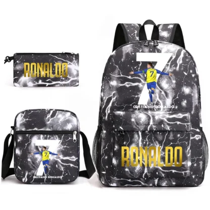 Ronaldo print student schoolbag 3-piece set youth backpack pencil case shoulder bag set - Image 10