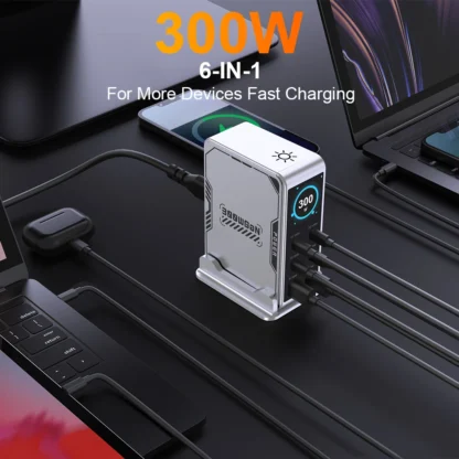 Ubigbuy 300W GaN Charger PPS PD 100W USB Type C 6-Port Digital Display Desktop Fast Charging Station for MacBook iPhone Samsung - Image 3