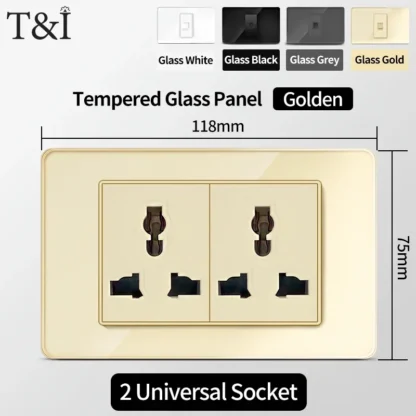 118 Wall Switch Socket with USB Type-C 20W 16A  Fast Charging Italy Chile Schuko Outlet Golden Tempered Glass Panel for Office - Image 10