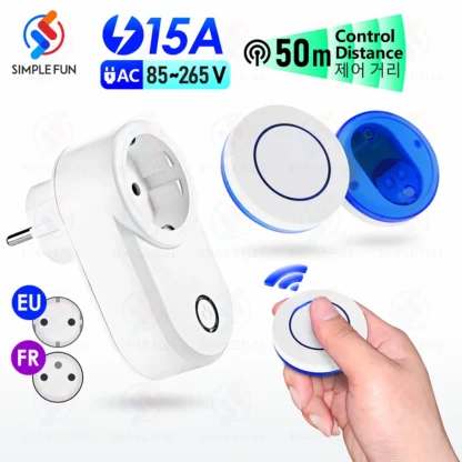Wireless Remote Control Socket 220V 110V EU FR Smart Plug,50m Control Range,Power Outlet 15A for Home Appliance Light Fan - Image 12
