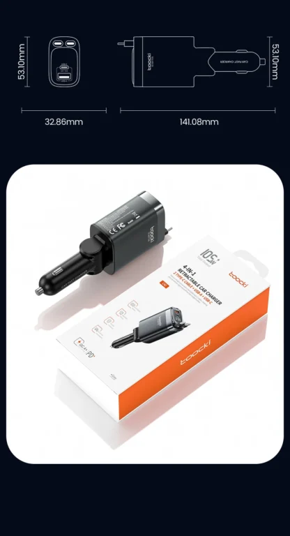 Toocki 105W USB C Car Charger with Dual Retractable Type-C Cable Digital Display 180° Design Fast Charge for iPhone 16 Huawei - Image 24