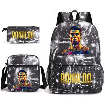Ronaldo print student schoolbag 3-piece set youth backpack pencil case shoulder bag set - Image 24
