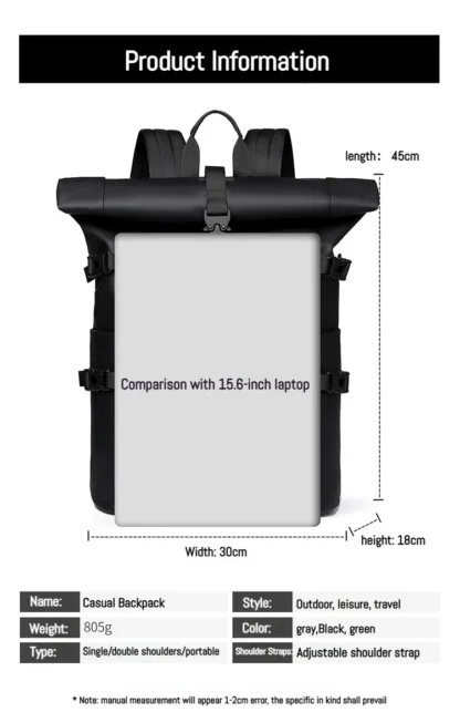 New Shoulder Bag Men's Senior Sense of Business Computer Outdoor Leisure Rolled Edge Travel Backpack Fashion Commuting - Image 15