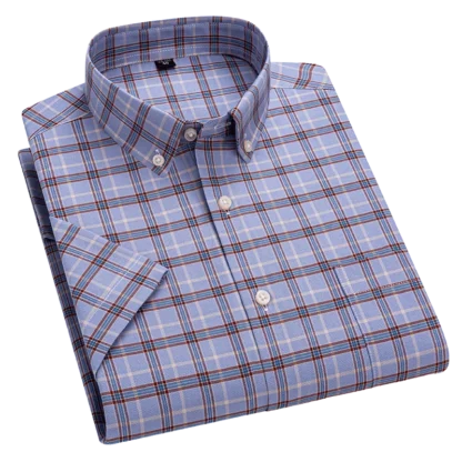 2025 Men's 100% Cotton Summer Stripe Shirts Short Sleeve Oxford Plaid Fashion Casual Slim Fit Comfortable High Quality Office - Image 3