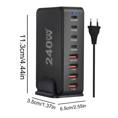 240W Desktop Charging Station  4 USB Type C USB Type A Charger 8 Ports For iPhone15 PD Fast Charger For Laptop Tablet - Image 9