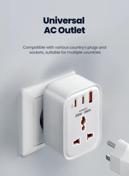 Toocki 20W Fast Charging Travel Adapter 4-in-1 Universal AC Outlet GaN USB Charger Multi Socket DE UK US IN Plug For Home Travel - Image 13
