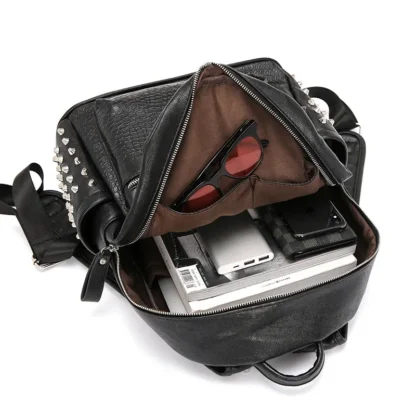 Fashion Rivet Backpack Men Alligator PU Leather Men's Backpacks Laptop Bag Rock Hip-Hop Travel Backpack Male Student School Bag - Image 5
