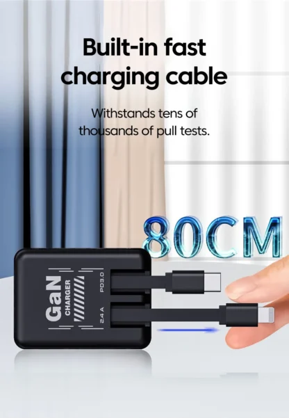120W GaN Fast Charging Phone Charger With Type C/Lighting Retractable Cable For Iphone 16 15 Samsung Foldable pins Charger - Image 22