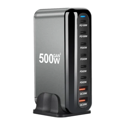 500W GaN Fast Charger Station, 8-Port USB PD & Quick Charge 3.0, 2 USB and 6 Type C Fast Charging Power Adapter for Cellphones, - Image 8