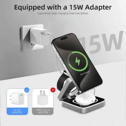 Travel Magnetic Wireless Charging Station 3 in 1 for IPhone 15 14 13 12 Pro/Max,Apple Watch 8, AirPods 3/2,Foldable Phone Hold - Image 6
