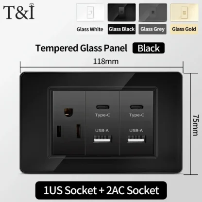 America Standard Power Outlet 118 Series 118*75mm Double USB Type-C Quick Charger US Mexico Glass Panel Wall Socket 16A 110V - Image 16