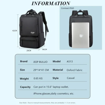 JEEP BULUO Trend Casual High Capacity Feature Backpack Computer New Men's Bag 15 inches Laptop Travel Nylon Bags For Man - Image 2