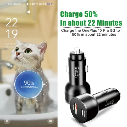 For Oneplus car charger 80W,SuperVooc car charger for OPPO,for realme car adapter superdart,for oneplus 12 10T auto charger warp - Image 2