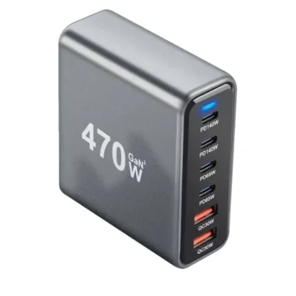 470W 6-Port GaN Desktop Charger 4C2A USB-C PD Fast Charge for Phone 16 15 Xiaomi Samsung S24 S23 Huawei Tablets & Laptops