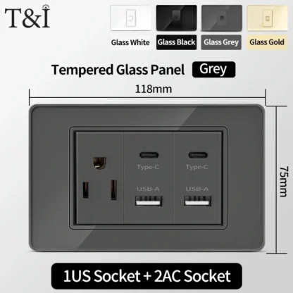 American Thai Standard 118*75mm USB Type-C 20W Fast Charging Power Outlet Smart 3A Socket Wall Light Switch Office Home Use 110V - Image 9