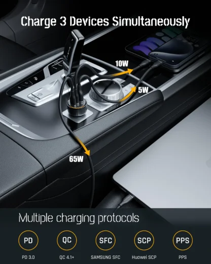 VOLTME 65W USB Type C Car Charger Quick Charge QC 4.0 PD 3.0 Fast Charge Charger in Car For iPhone 13 Pro Xiaomi Samsung Huawei - Image 3