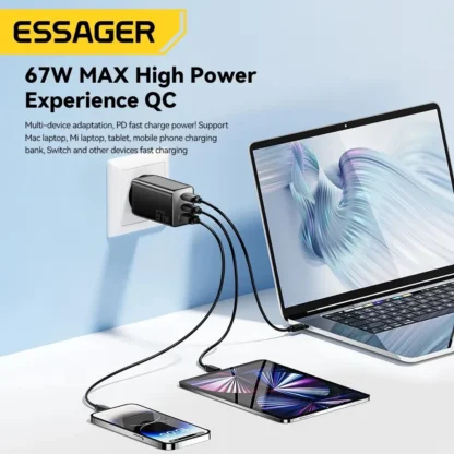 Essager 67W GaN USB Type C Charger For Laptop 45W 25W PD QC 3.0 Fast Charge For Macbook Xiaomi Samsung Iphone14 13 Phone Chagers - Image 3