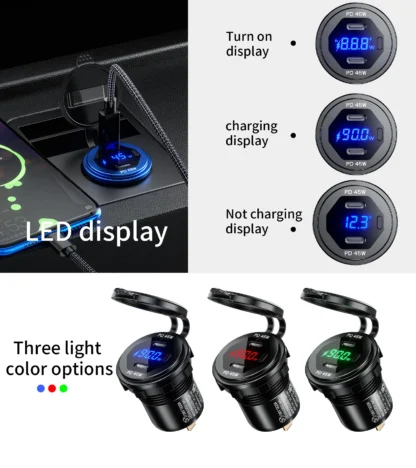 90W Quick Charge Car Charger PD Port Fast Charging Switch ON/OFF Phone Charger LED Display Power Adapter 12V 24V for Car Boat RV - Image 16