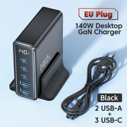 Toocki 140W GaN USB Charger 5in1 Desktop Fast Charge USB Type C Charger LED Display Charger For iPhone Xiaomi Smartphone Laptop - Image 10