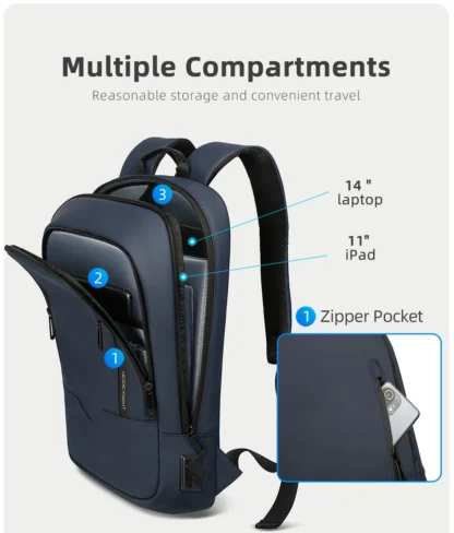 HK Slim Backpack For Men 15.6 Inch Laptop Bags Waterproof Minimalist Business Backpack With USB Charging Casual Travel Work Bag - Image 19