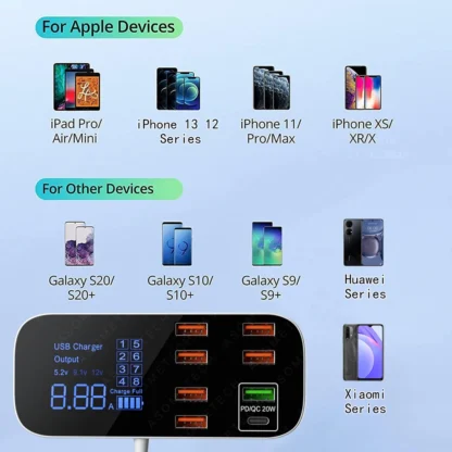 40W 8 Ports USB Car Charger QC3.0 PD Type C Fast Phone Charger with LED Display Multi USB Charger for iPhone 14 Android Samsung - Image 6