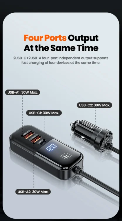 Toocki 120W PD Car Charger Quick Charger QC 3.0 PD 3.0 For iPhone 14 Samsung S23 Ultra Type-C Charger Portable USB Phone Charger - Image 10