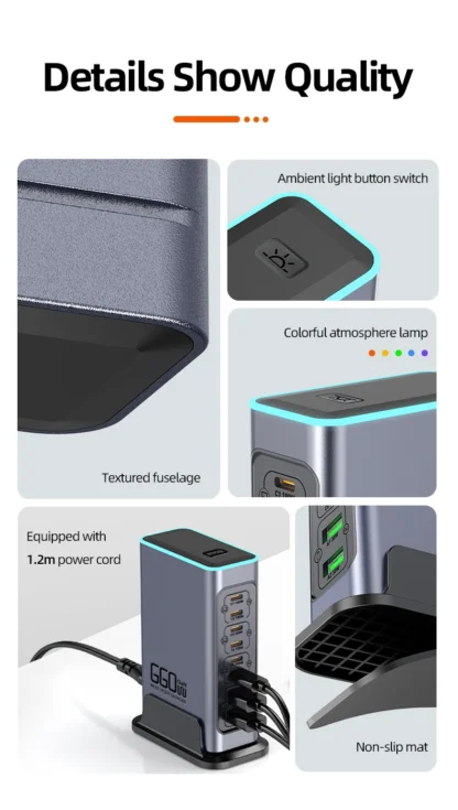 660W GaN Charger USB C Fast Desktop 8-port USB Type C PD Charger Fast Charge 3.0 USB Type C Fast Charger for iPhone16 15 Samsung - Image 8