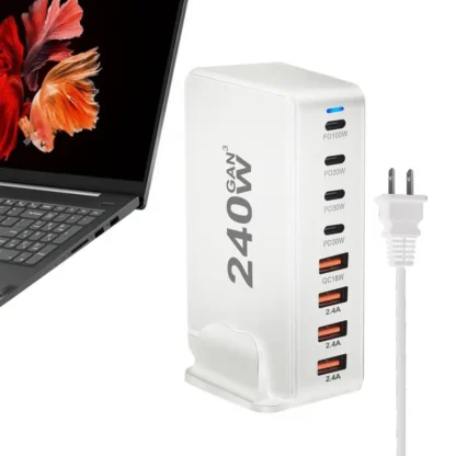 240W Desktop Charging Station  4 USB Type C USB Type A Charger 8 Ports For iPhone15 PD Fast Charger For Laptop Tablet - Image 17