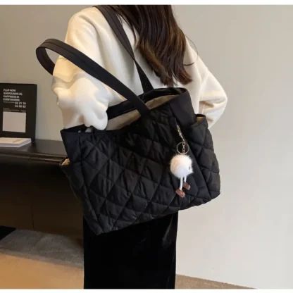 Fashion New Ins Cotton Clothing Bag for Women New Diamond Grid Large Capacity Hand-held Tote Bag Commuting Shopping Shoulder Bag - Image 38