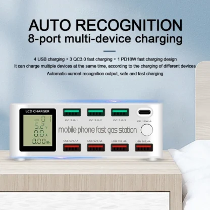 100W 8 Ports USB Charger QC3.0 Quick Charge Multi Fast Charging Station LED Display 20W PD Fast Socker for IPhone Samsung Xiaomi - Image 4