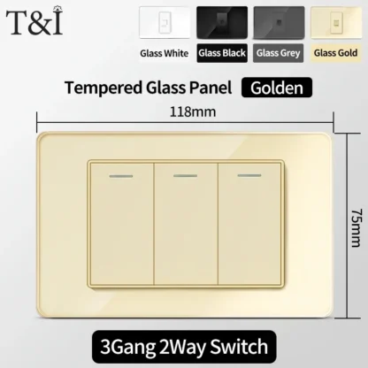 118 Wall Switch Socket with USB Type-C 20W 16A  Fast Charging Italy Chile Schuko Outlet Golden Tempered Glass Panel for Office - Image 20