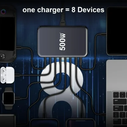 500W GaN Fast Charger Station, 8-Port USB PD & Quick Charge 3.0, 2 USB and 6 Type C Fast Charging Power Adapter for Cellphones, - Image 10