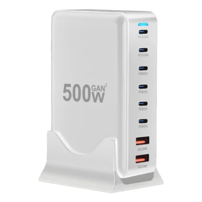 500W GaN Fast Charger Station, 8-Port USB PD & Quick Charge 3.0, 2 USB and 6 Type C Fast Charging Power Adapter for Cellphones, - Image 7