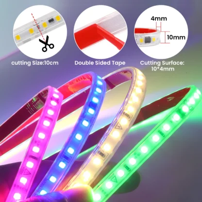 AC220V LED Strip Lights EU UK Plug SMD2835 120LEDs/m Waterproof Lamp With Adhesive Tape Warm/Natural/Cool White Red Blue Yellow - Image 4