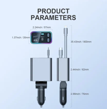 4 in 1 184W Car Charger Retractable PD66W Car Cigarette Lighter Adapter USB Type C Fast Charger Cable For IPhone Xiaomi Samsung - Image 15