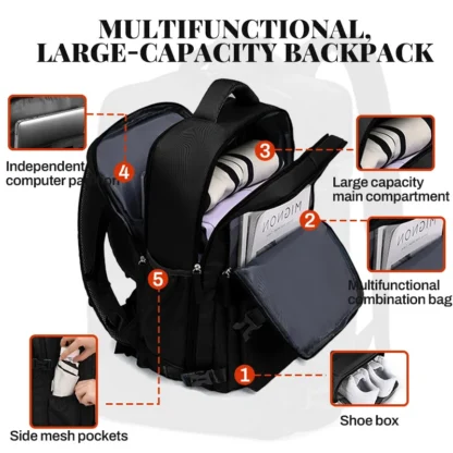 Men's Large Capacity Waterproof Backpack with Independent Compartment and Multifunctional Slots, Retro Multifunctional Travel Ba - Image 4