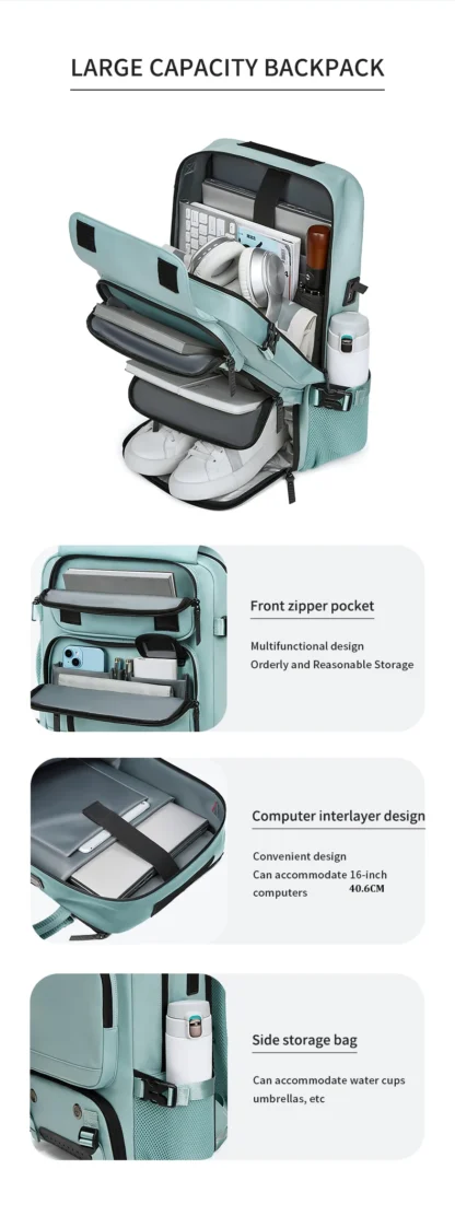 Woman travel backpack,waterproof 16 inch Business Laptop Backpack with Shoe Bag Hidden USB charging port Hiking camping backpack - Image 19