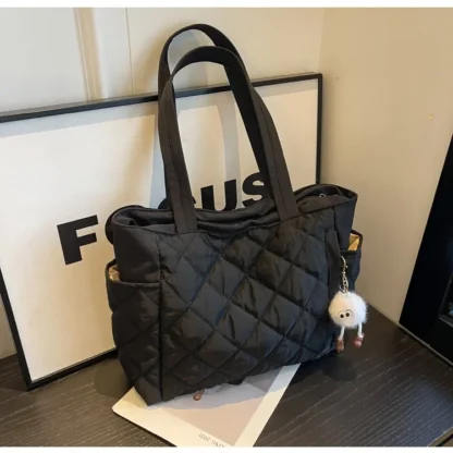Fashion New Ins Cotton Clothing Bag for Women New Diamond Grid Large Capacity Hand-held Tote Bag Commuting Shopping Shoulder Bag - Image 41