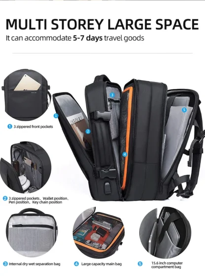 Heroic Knight Travel Backpack Men Business Backpack School Expandable USB Bag Large Capacity 15.6 Laptop Waterproof Backpack Bag - Image 18