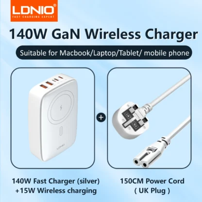 LDNIO 140W 6 in 1 Wireless Charger GaN 65W USB C Charger PD QC USB A Fast Charging Station 6 in 1 Desktop charger Extension cord - Image 12